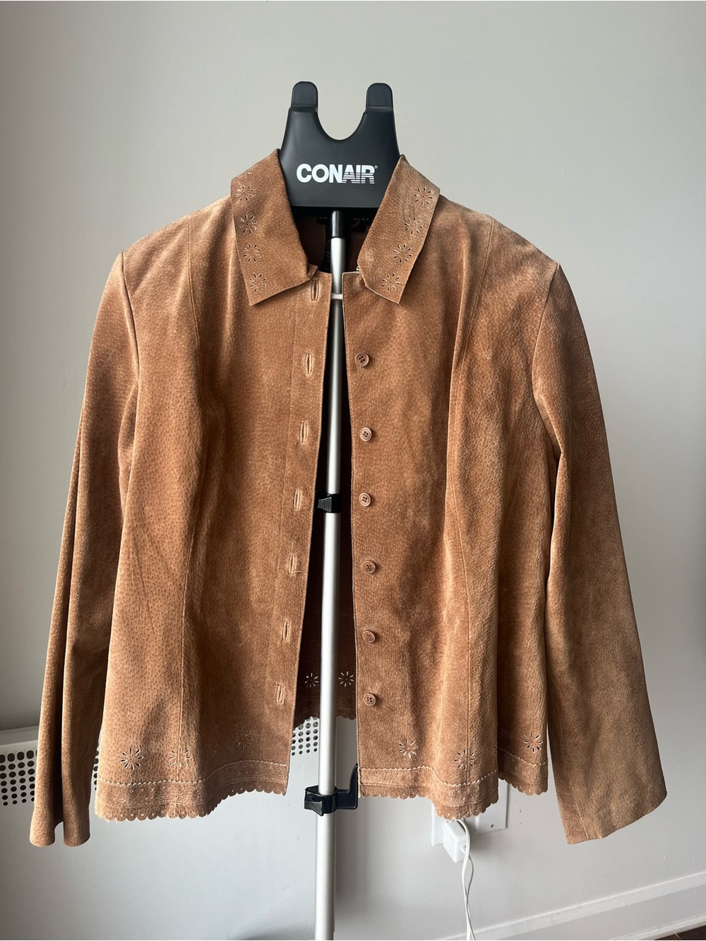 Suede Button-Front Brown Jacket